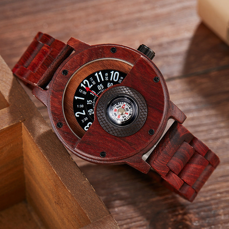 Multifunctional Compass Wooden Watch Outdoor Sport Watch for Men Women Students