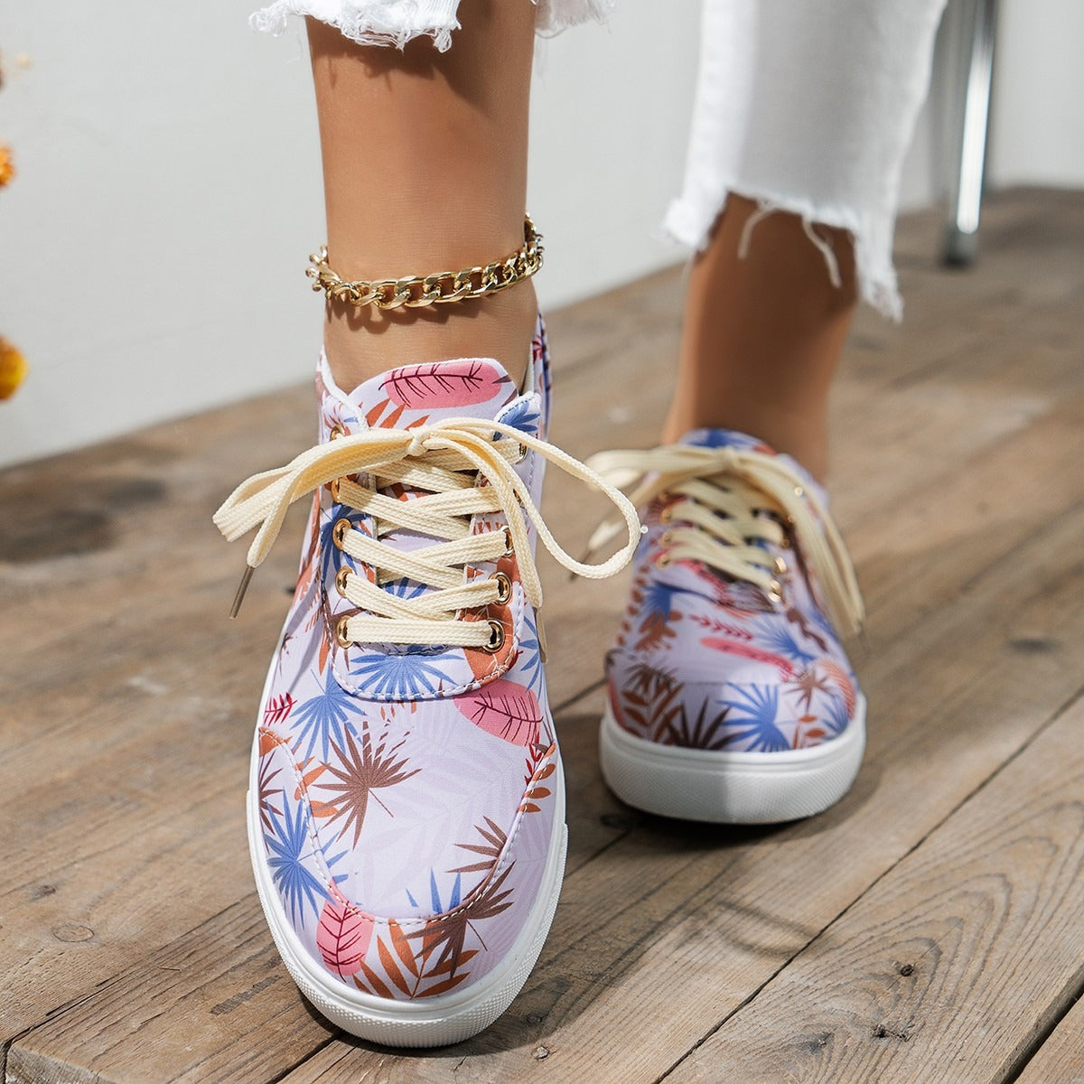 Plus Size Women's Board Shoes Spring Printing Colorful Single Shoes Casual Shoes Small White Shoes