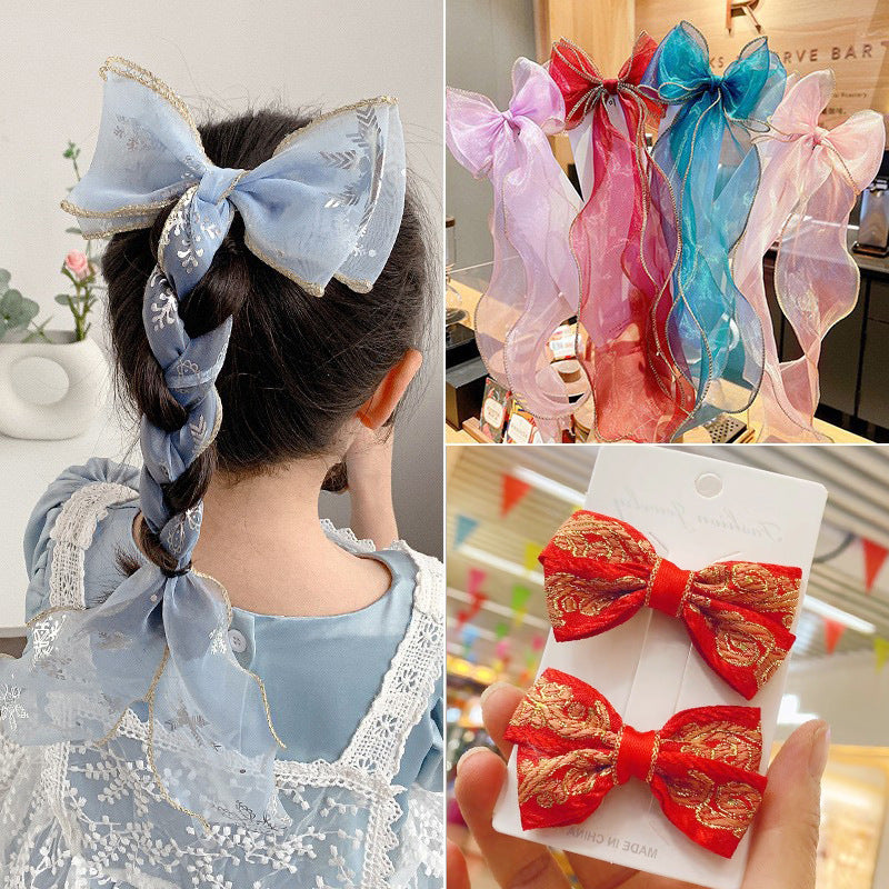 Children's Bow Ribbon Hairpin Girls Headwear Braided Hairband Super Fairy Cute Princess Baby Korean Hair Accessories Hairpin