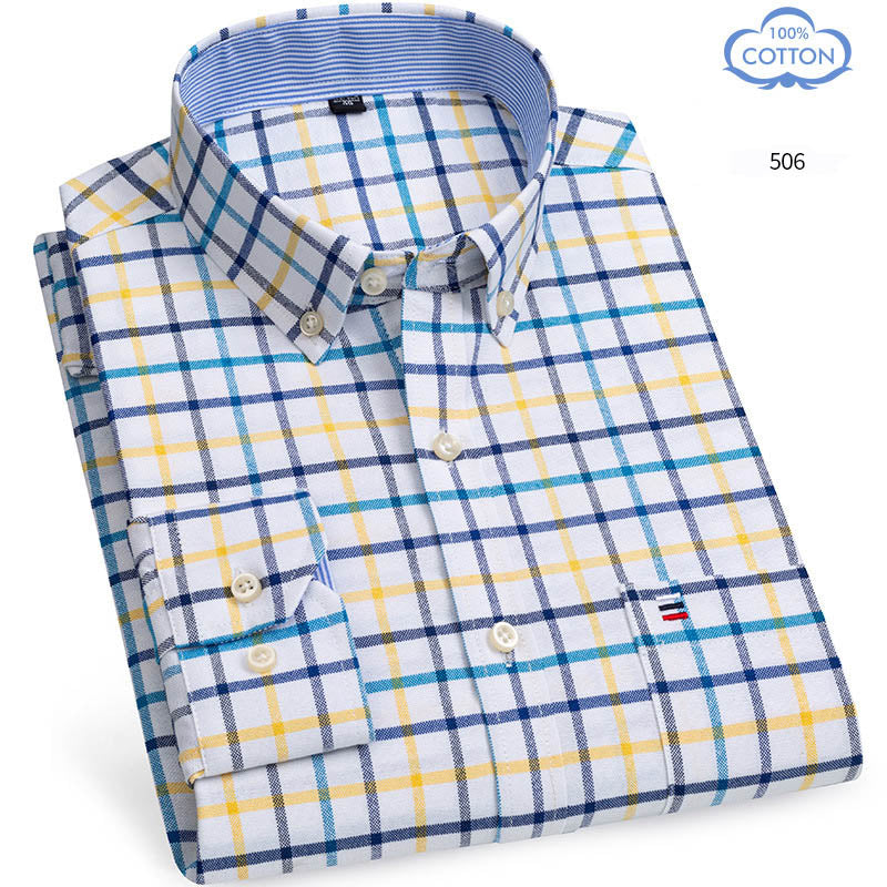 Spring Middle Aged And Elderly Mens Pure Cotton Oxford Spun Long Sleeved Shirt Loose Casual Large Thick All Cotton Shirt