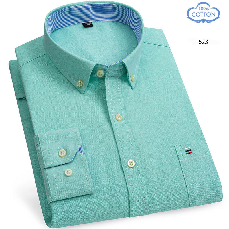 Spring Middle Aged And Elderly Mens Pure Cotton Oxford Spun Long Sleeved Shirt Loose Casual Large Thick All Cotton Shirt