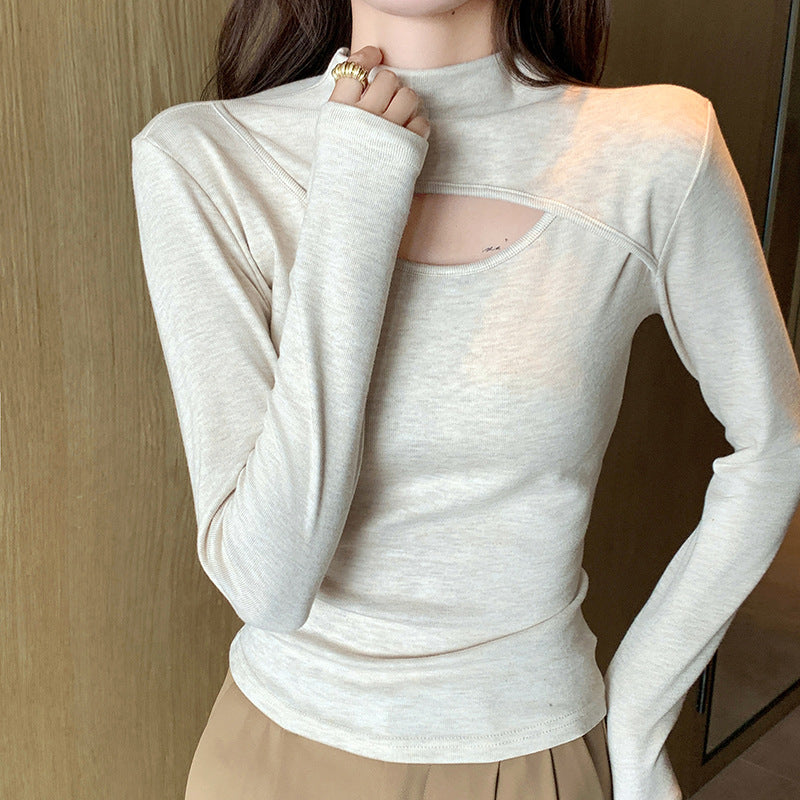 Female Half High Collar Hollow Long Sleeve Female