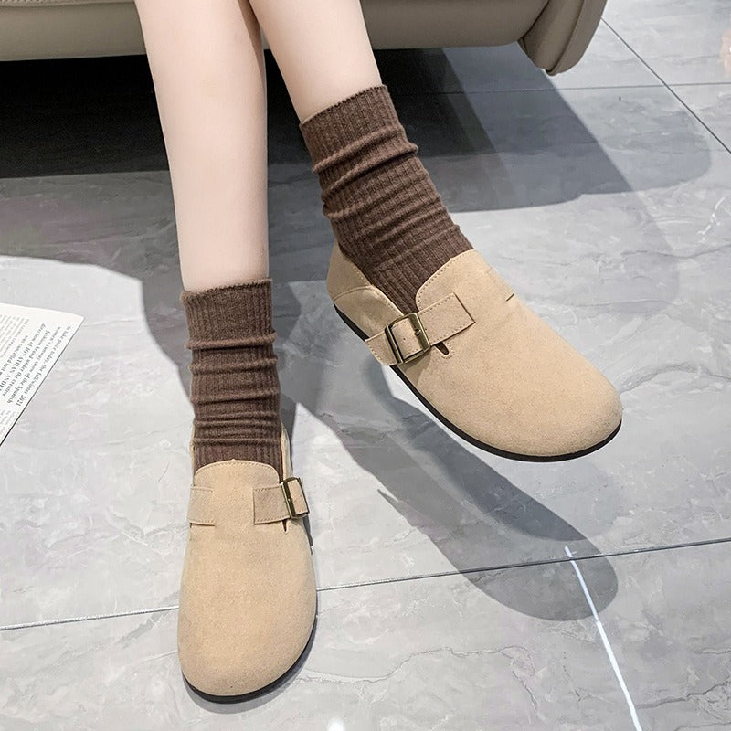 Khaki Flat Shoes French Retro Single Shoes Boken Shoes Spring New Women's Shoes