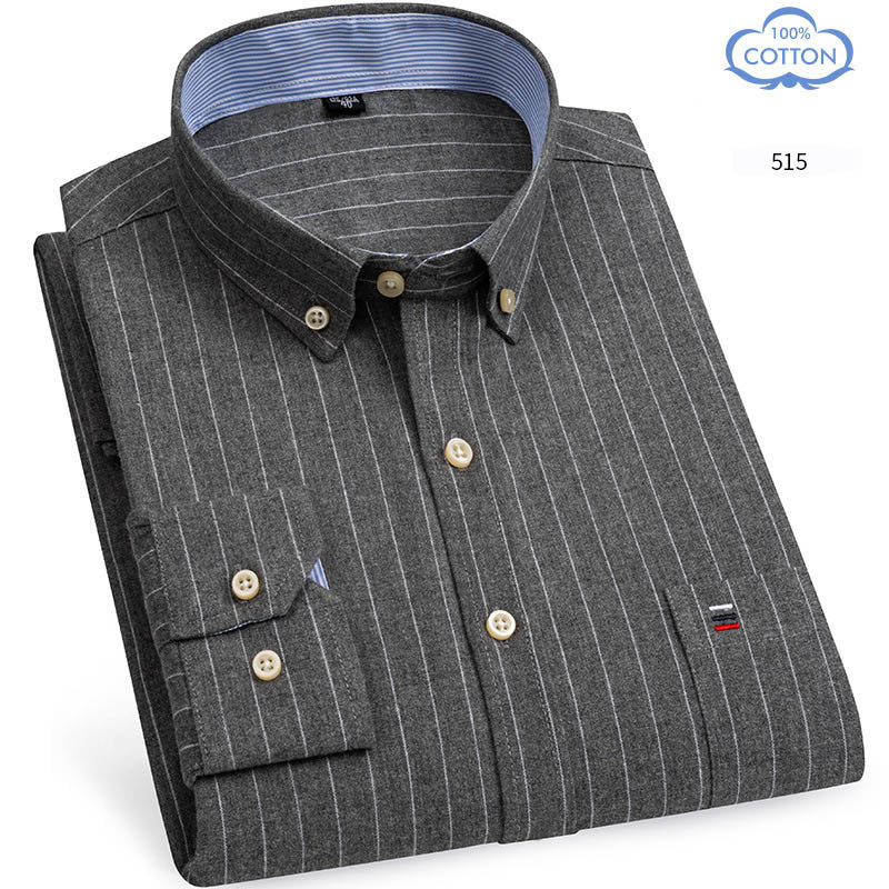 Spring Middle Aged And Elderly Mens Pure Cotton Oxford Spun Long Sleeved Shirt Loose Casual Large Thick All Cotton Shirt