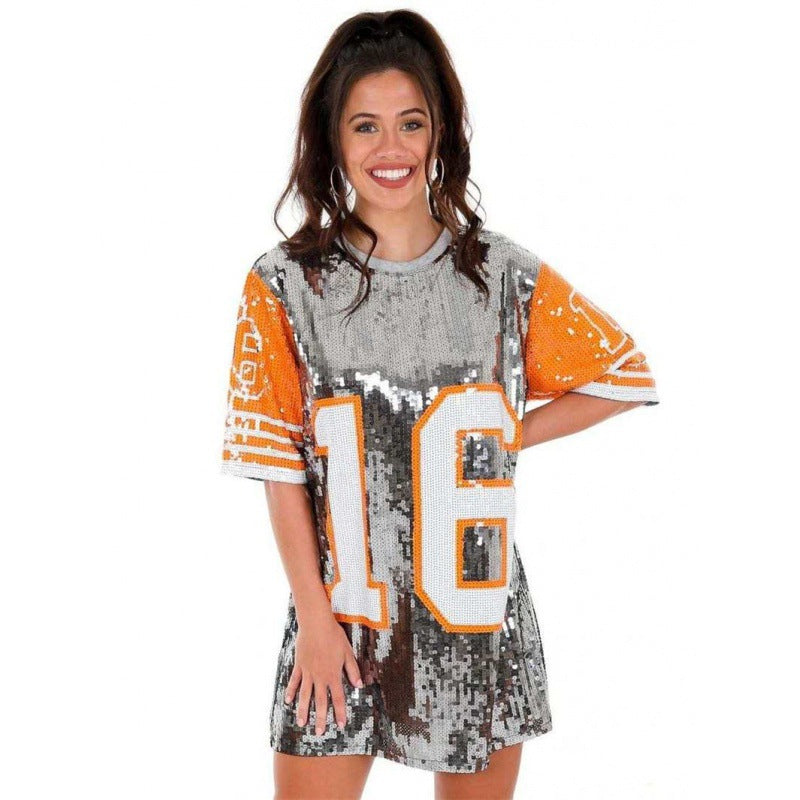 New Baseball Football Game Female Tops Sequin Women