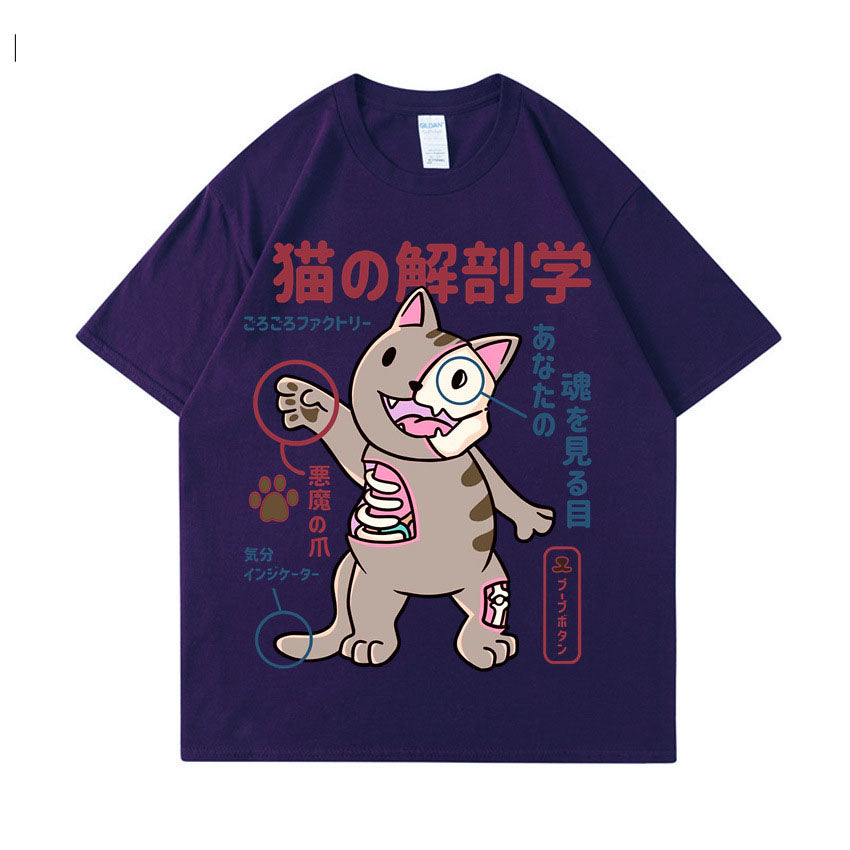 China-Chic boys' cartoon cute cat 2D printed short sleeved t-shirt
