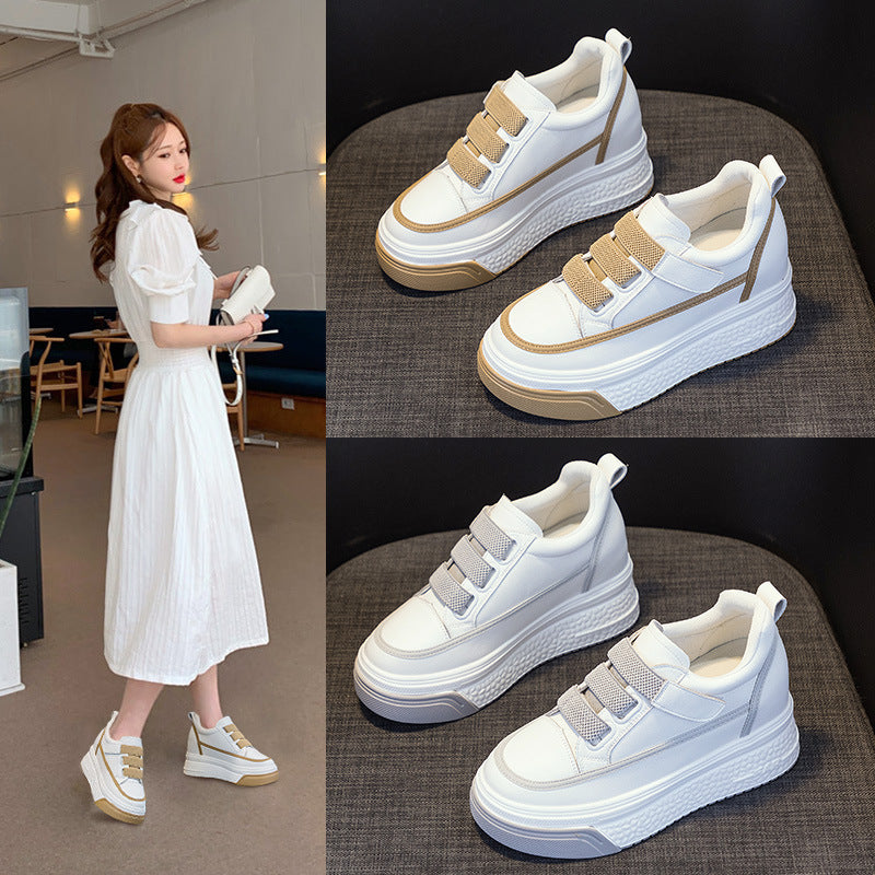 New Leather Shoes Inner Height Increasing Shoes Casual Shoes Velcro Small Size Women's Shoes