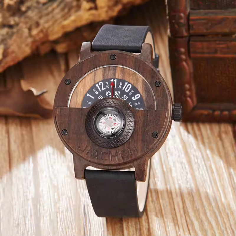 Multifunctional Compass Wooden Watch Outdoor Sport Watch for Men Women Students