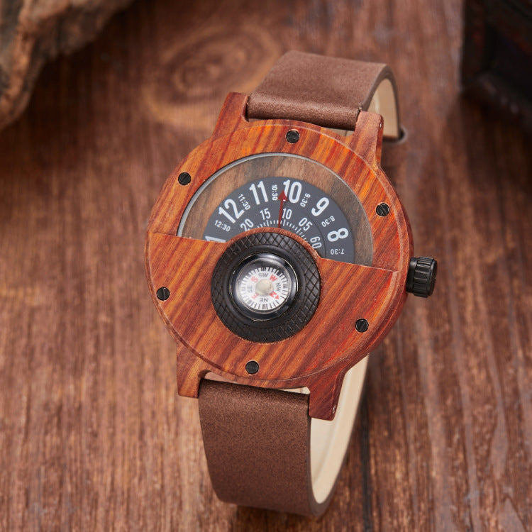 Multifunctional Compass Wooden Watch Outdoor Sport Watch for Men Women Students