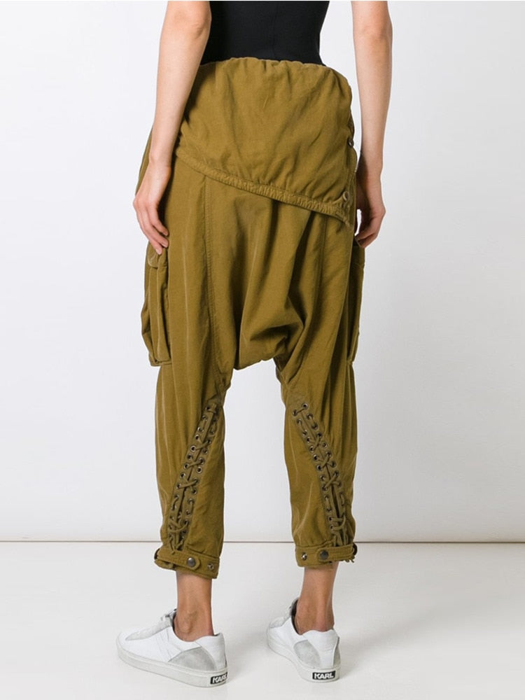 Trend Brand Designer Harem Pants Autumn New Products Sleeve Straps Casual Pants Corduroy Rope Nine-Point Pants