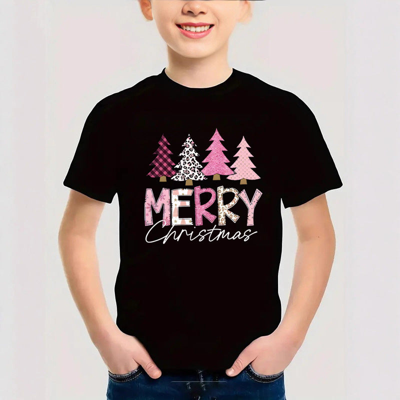 Combed Cotton New Christmas Children's Short Sleeve Girls' T-Shirt Kids Clothing Boys' Short Sleeve