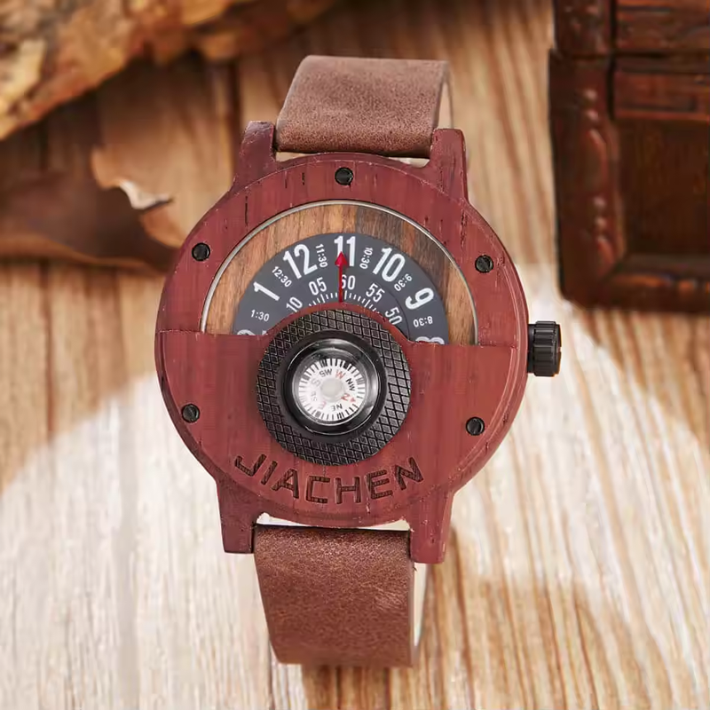 Multifunctional Compass Wooden Watch Outdoor Sport Watch for Men Women Students