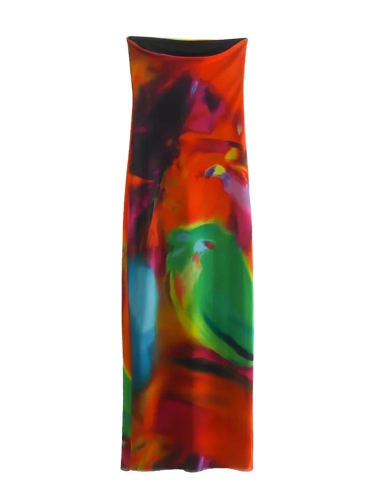 Spring Trendy Colorful Women Casual Strapless Tube Top Dresses Printed Fashion Evening Luxury Girls Long Dress