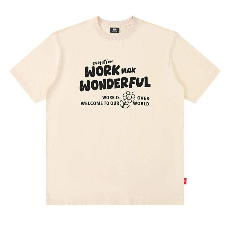 American Retro Short Sleeve T-Shirt for Teen Boys Hip Hop Letter Print Summer Pure Cotton Loose Half Sleeve Tee