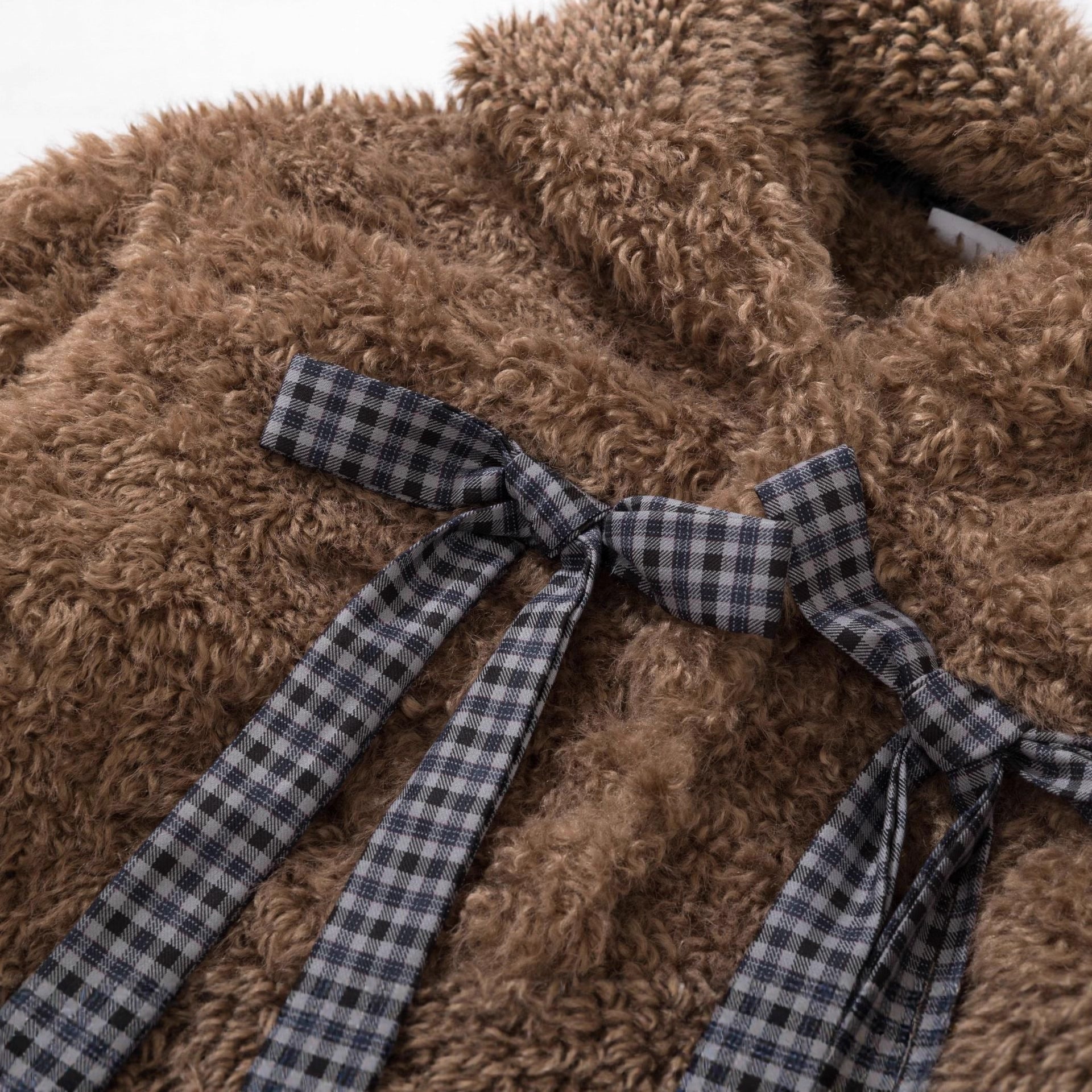 Chocolate Bear Ears Hooded Lamb Hair Coat Female