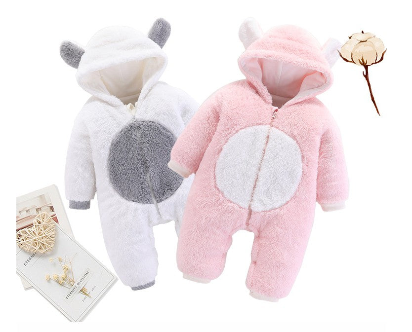 Unisex Baby Rompers Boys Girls Fleece Hooded Winter Fleece Jumpsuit Soft Cute  Cartoon Coats Newborn Infant Bodysuits