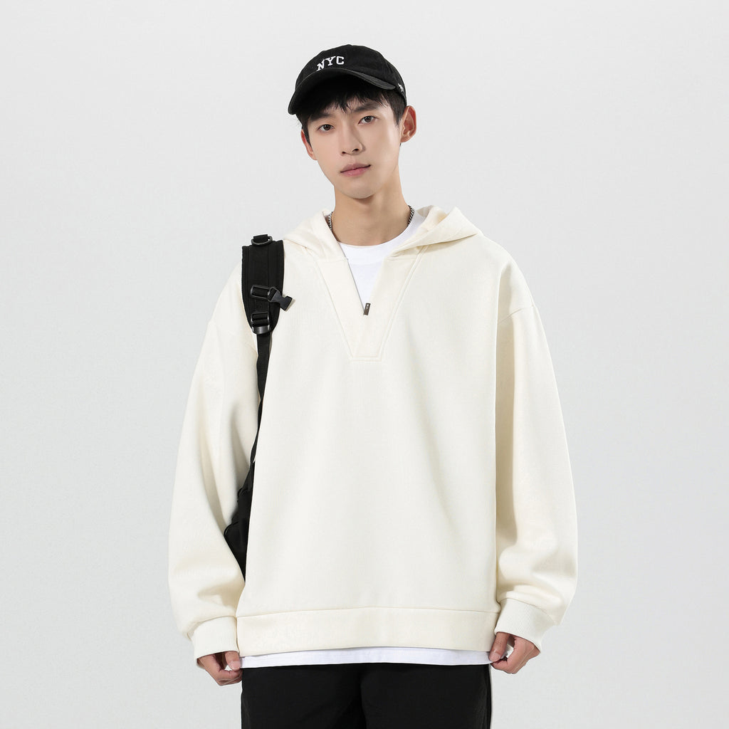 Fake two V-neck hooded men's hoodies for autumn and winter