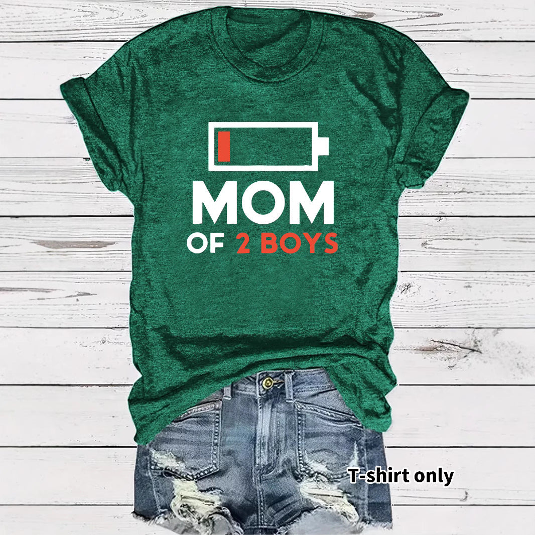 Two boys' mothers wearing t-shirts