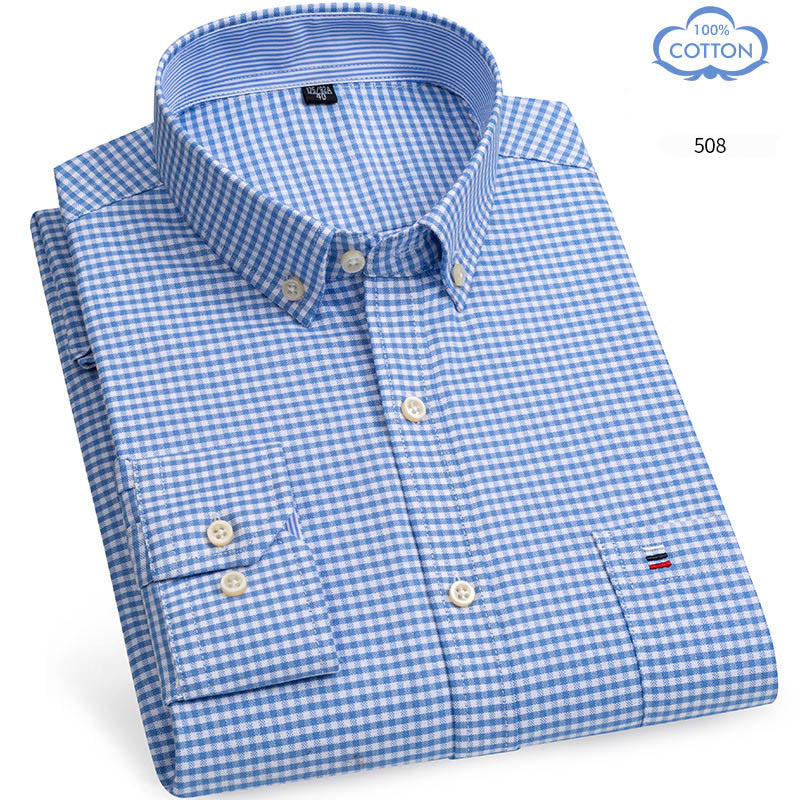 Spring Middle Aged And Elderly Mens Pure Cotton Oxford Spun Long Sleeved Shirt Loose Casual Large Thick All Cotton Shirt
