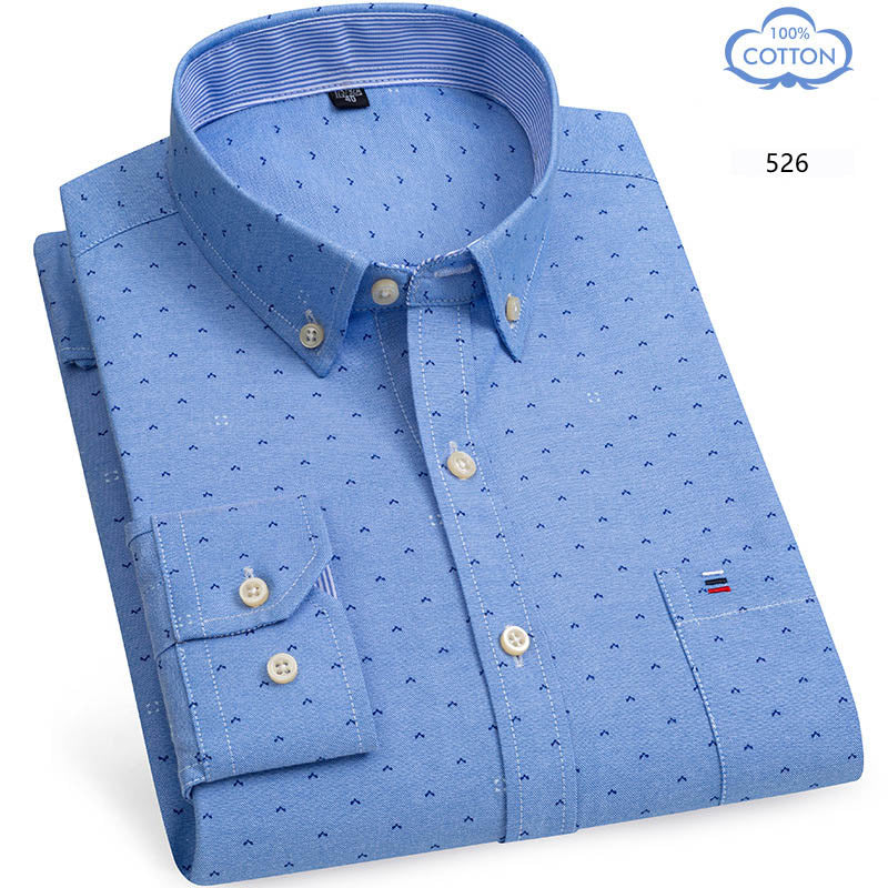 Spring Middle Aged And Elderly Mens Pure Cotton Oxford Spun Long Sleeved Shirt Loose Casual Large Thick All Cotton Shirt