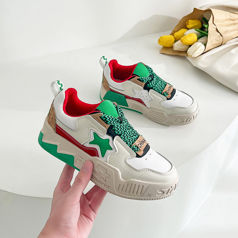 Leather Shoes Women's Shoes Retro Thick Bottom Casual Shoes Trend Sports Shoes Heightening Shock Absorption Skateboard Shoes