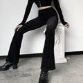 Black Retro High Waisted Slim Mopping Flared Pants Women's Pit Strip Casual Girls Wide-Leg Pants