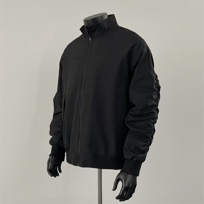Stand up collar minimalist pleated pilot jacket for boys