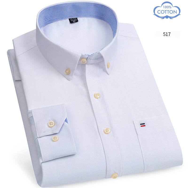 Spring Middle Aged And Elderly Mens Pure Cotton Oxford Spun Long Sleeved Shirt Loose Casual Large Thick All Cotton Shirt