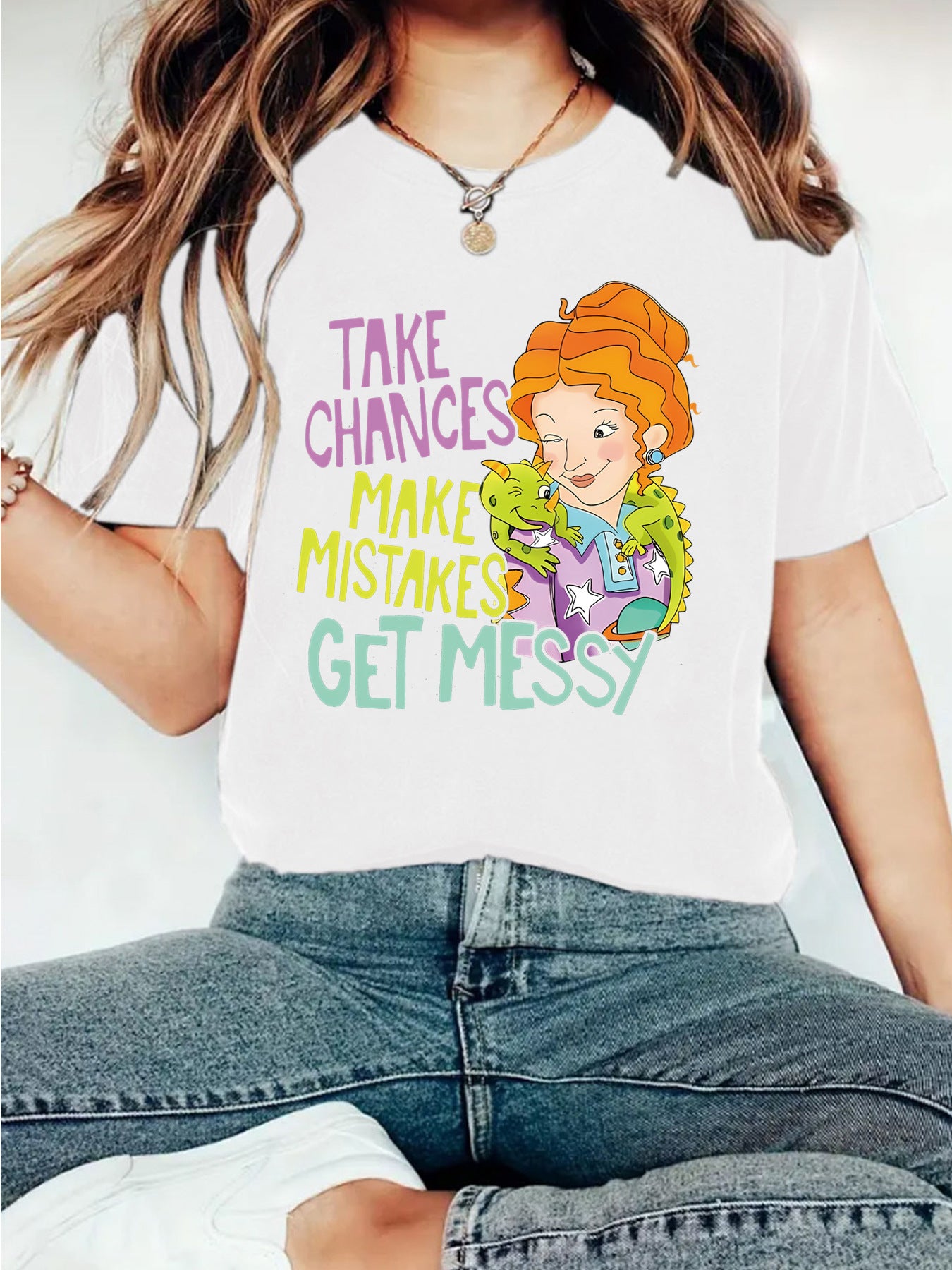 T-shirt with female cartoon character print