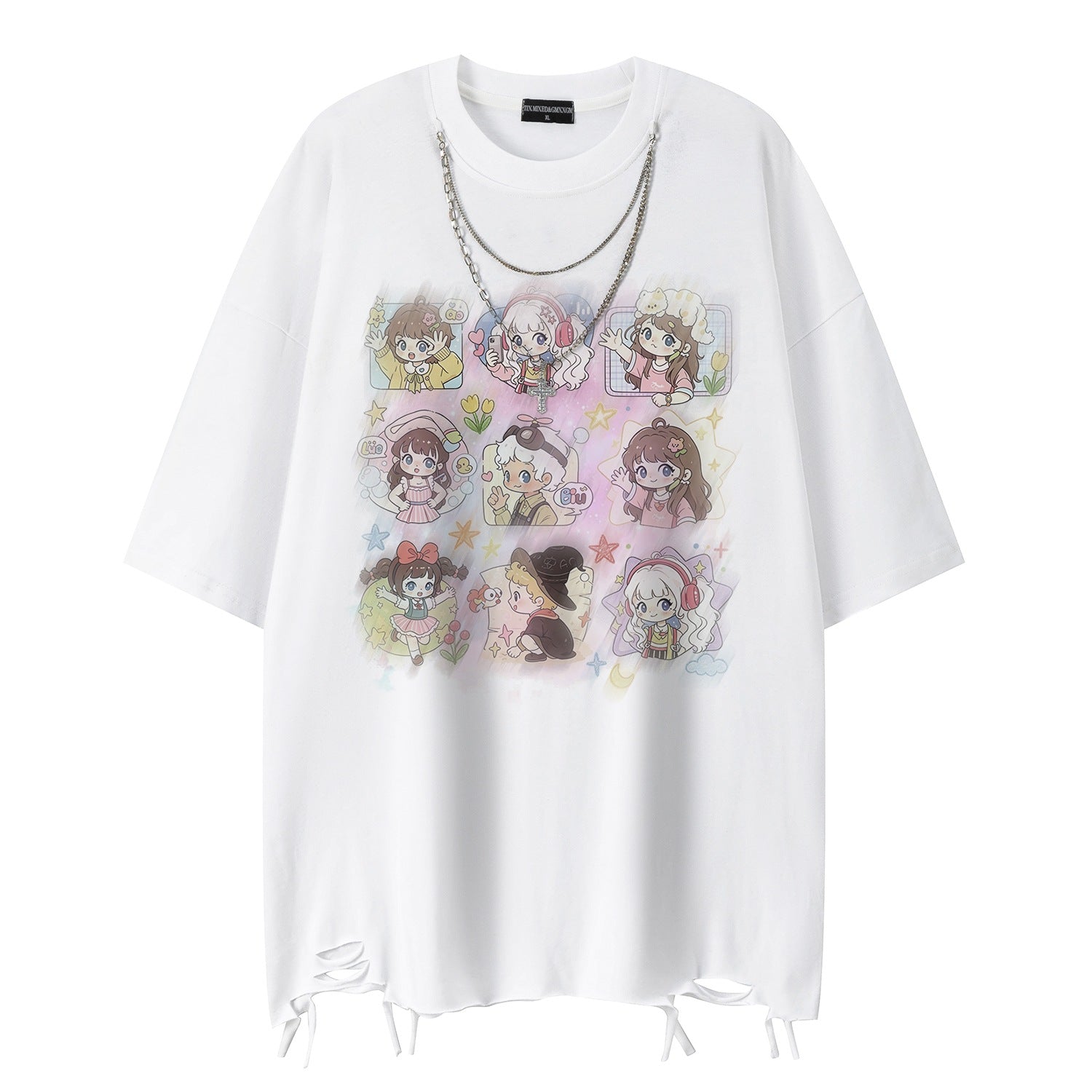 Q-version girls' printed short sleeved shirt