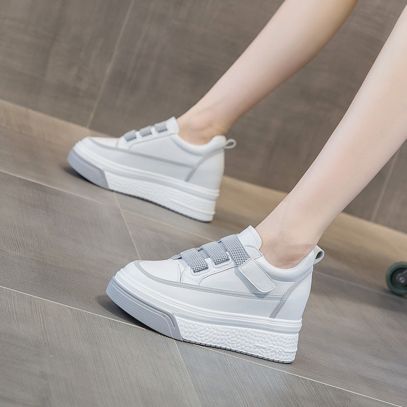 New Leather Shoes Inner Height Increasing Shoes Casual Shoes Velcro Small Size Women's Shoes