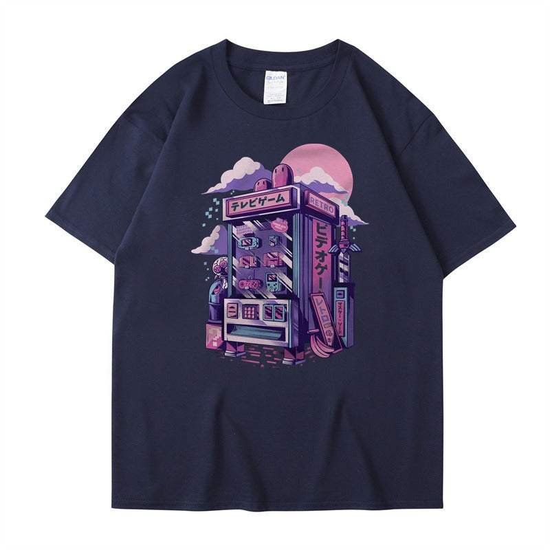 Short sleeved cartoon boys and girls printed T-shirt with a base