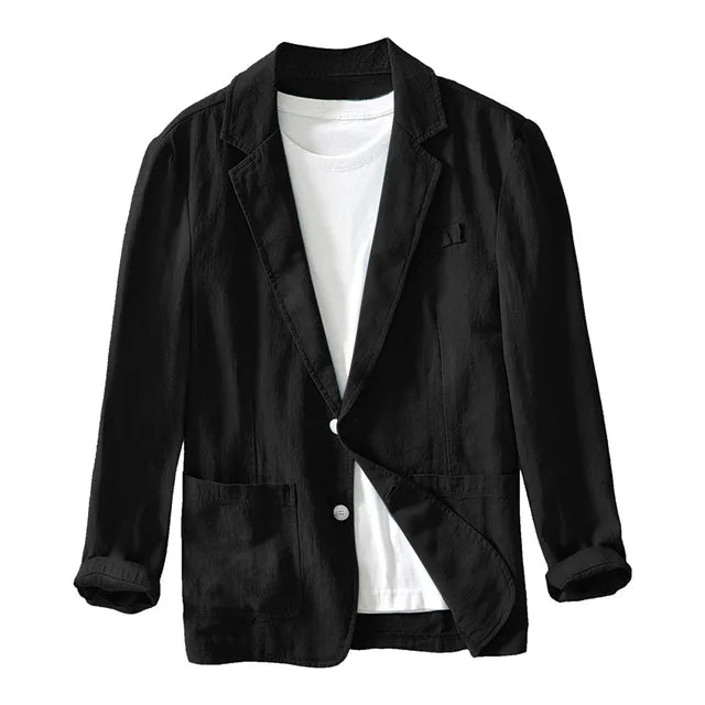 Leisure Thin Mens Fashion Suits Solid Color Lapels Buttons Suits Jackets And Tops British Style Linen Blended Coat Party Wear