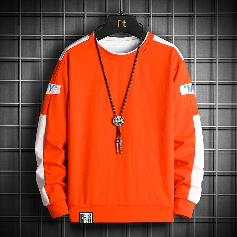 Mens Casual Sweatshirts Hoodies Man Multi Color O-Neck Fashion Long Sleeve Male Loose Patchwork Streetwear Pullover Hoodies