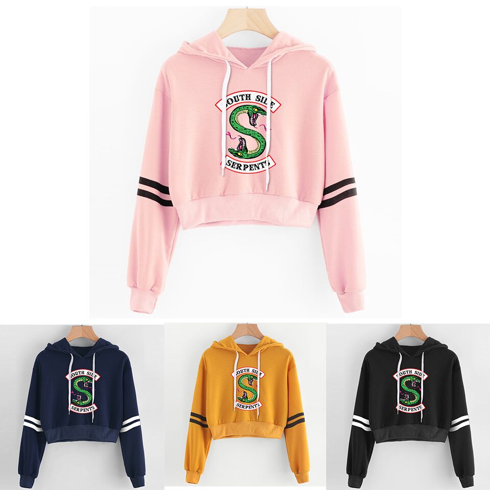 Women Sexy Crop Top Hoodies RIVERDALE Southside Serpent Print harajuku Casual Hoodies Sweatshirts