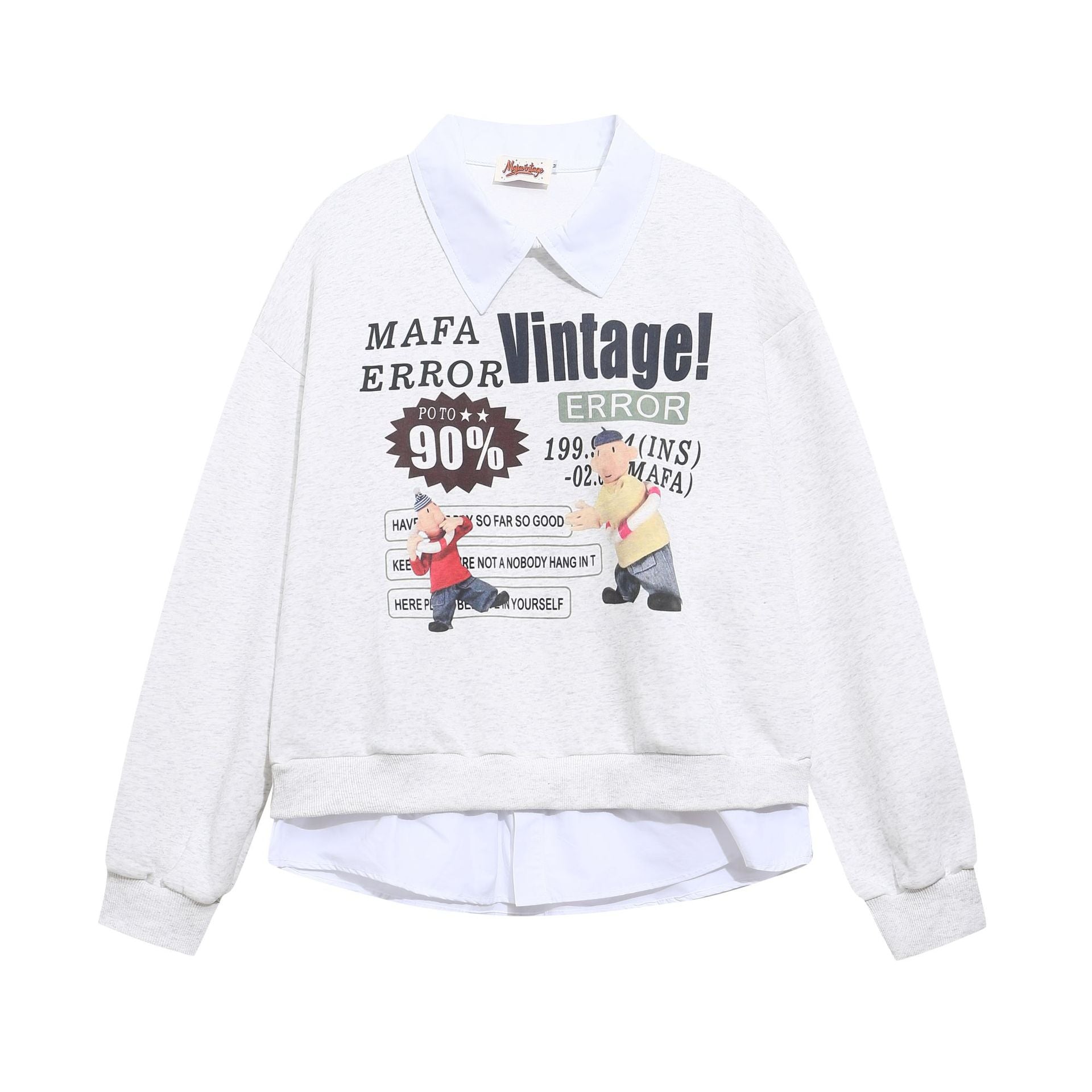 Fun cartoon print splicing fake two POLO collar hoodies