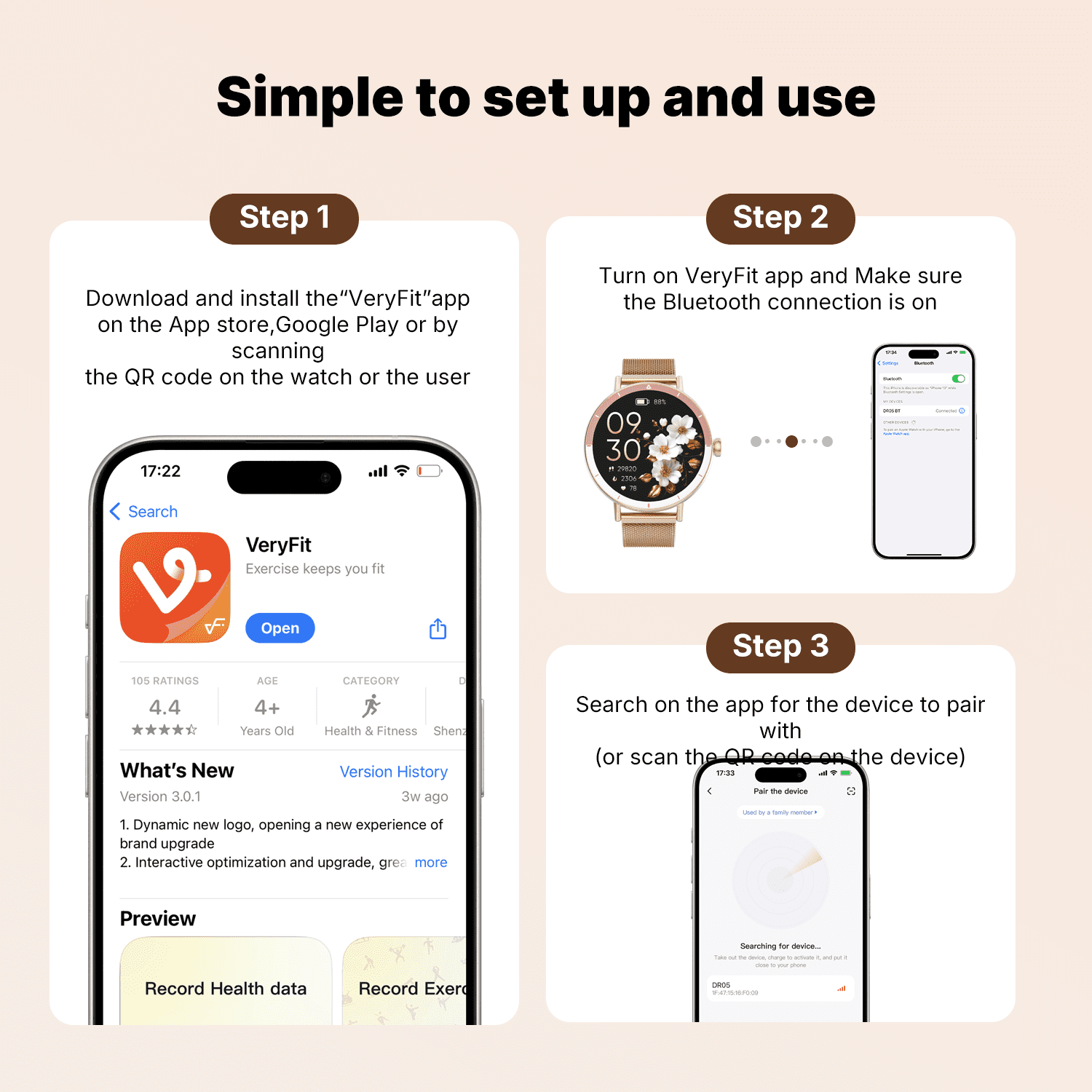 Smart Watch for Women Android/iPhone Devices, IP68 Waterproof Fitness
