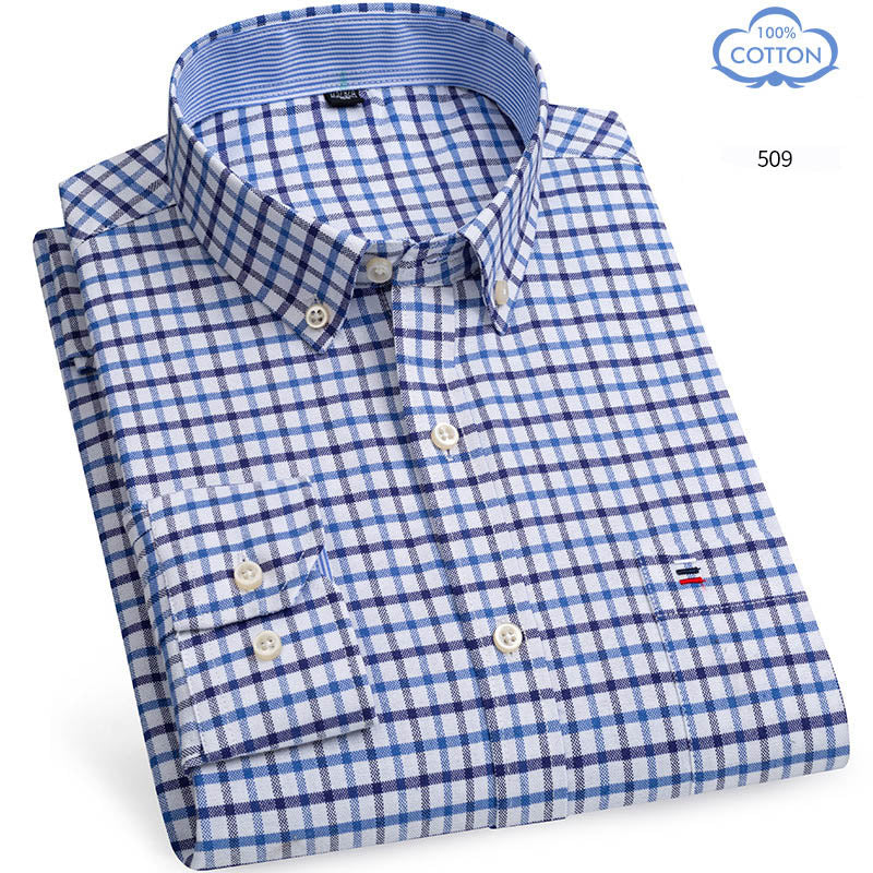 Spring Middle Aged And Elderly Mens Pure Cotton Oxford Spun Long Sleeved Shirt Loose Casual Large Thick All Cotton Shirt