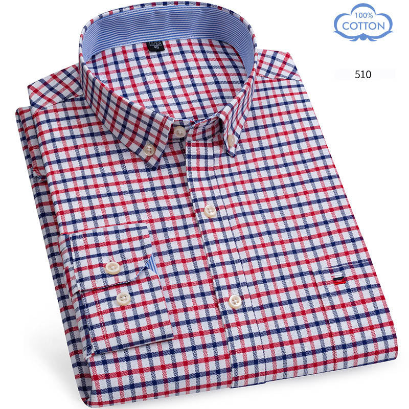 Spring Middle Aged And Elderly Mens Pure Cotton Oxford Spun Long Sleeved Shirt Loose Casual Large Thick All Cotton Shirt