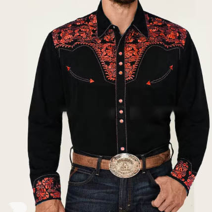 New Print Shirt Vintage Style Cardigan Polo Collar Mens Shirt Spring Autumn Daily Casual Shirt