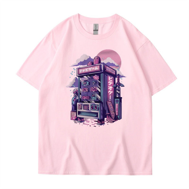Short sleeved cartoon boys and girls printed T-shirt with a base
