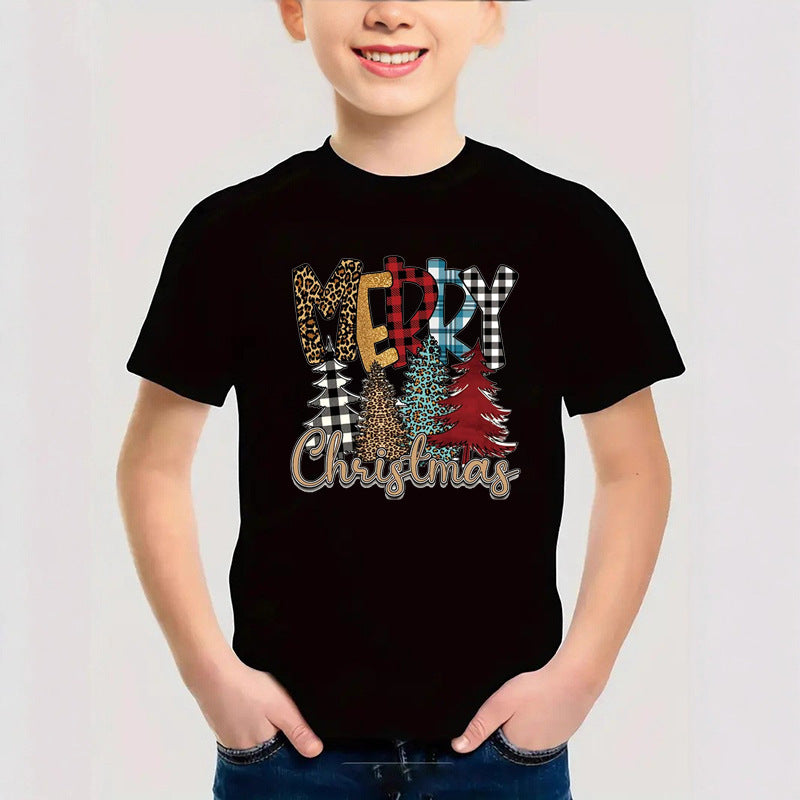 Combed Cotton New Christmas Children's Short Sleeve Girls' T-Shirt Kids Clothing Boys' Short Sleeve