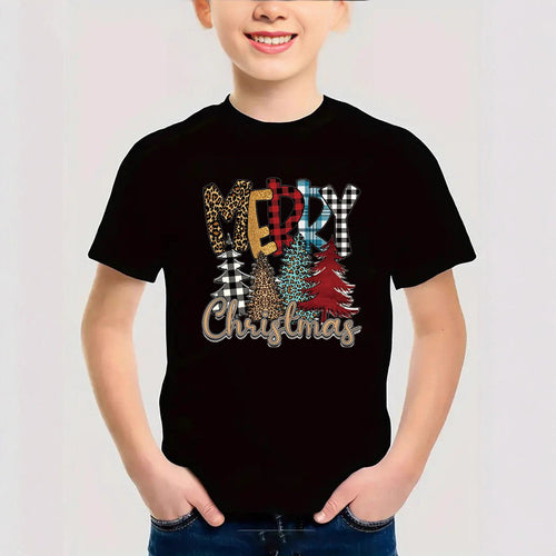 Combed Cotton New Christmas Children's Short Sleeve Girls' T-Shirt Kids Clothing Boys' Short Sleeve