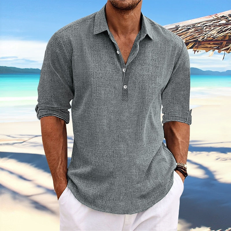 Casual Loose Long Sleeve Henley Shirt for Teen Boys Fashionable Comfortable Home Wear Top