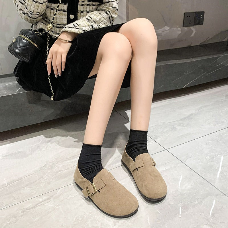 Khaki Flat Shoes French Retro Single Shoes Boken Shoes Spring New Women's Shoes
