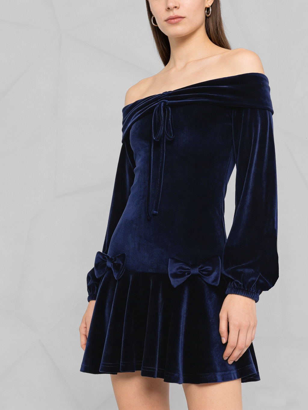 Elegant velvet off-shoulder lantern sleeve dress for women