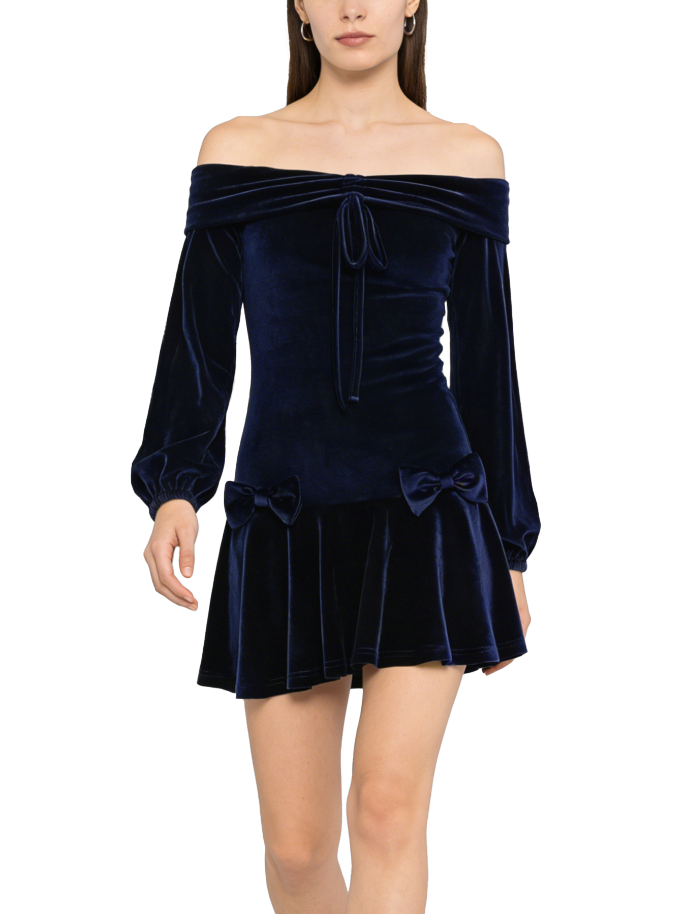Elegant velvet off-shoulder lantern sleeve dress for women