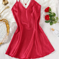 Teen Girls' Custom Style Ice Silk Satin Sleep Dress, Summer Women's Solid Color Lightweight Sexy Nightgown