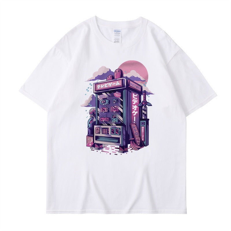 Short sleeved cartoon boys and girls printed T-shirt with a base