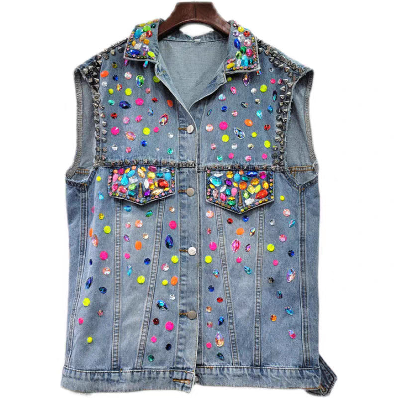 Spring and summer new European products heavy handmade nail beads with diamonds and gemstones loose slimming denim
